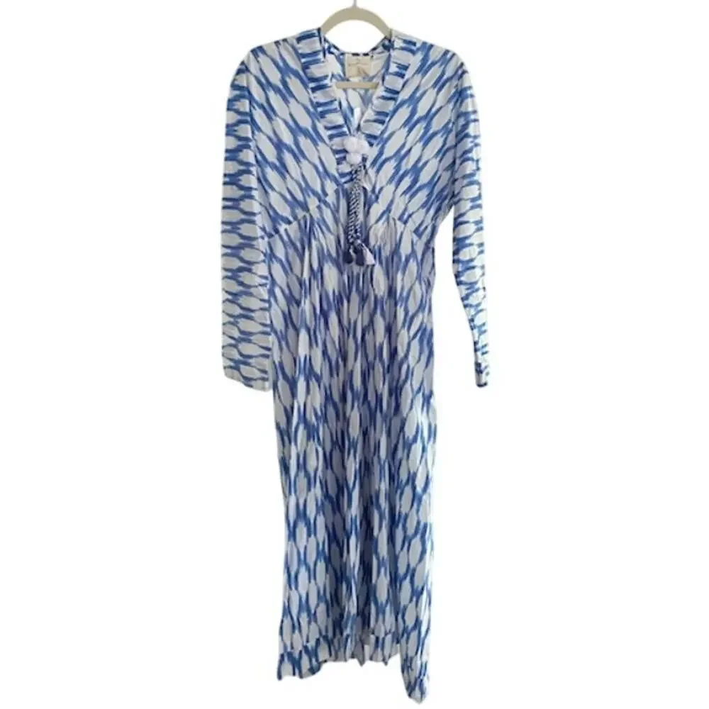Guadalupe Design Nora Ikat Dress, Cotton, Blue, Large Midi, NWT, SOLD OUT! 183$ - Picture 2 of 9